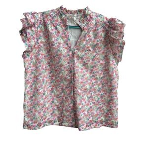 LOVELO Womens 2XL Floral Embroidered Lace Sequin Flutter Sleeve Blouse